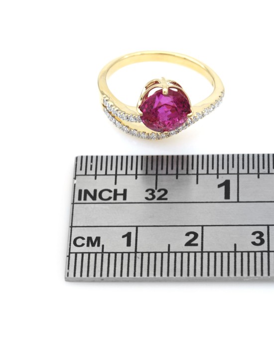 GIA Certified 3.09ct Unheated Purplish Pink Sapphire Ring in 18KY